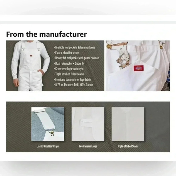 🆕Men’s White Dickies Overalls - Picture 7 of 16
